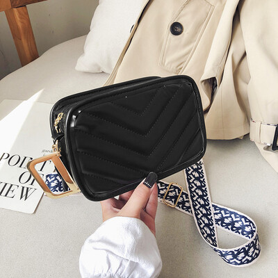 

2019 new fashion simple&colorful collision color broadband square bag female chic personality V word embroidery line shoulder Messenger bag