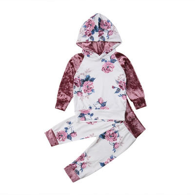 

Newborn Kids Girls Velvet Autumn Clothes Long Sleeve Hooded Tops Pants Outfits 1-6T