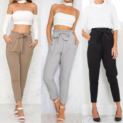 

Womens High Waist Casual Drawstring Elastic Long Pants Ladies Pencil Trousers