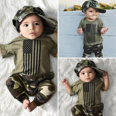 

UK Newborn Toddler Kids Baby Boy Summer Tops T-Shirt Camo Long Pants Outfits Set