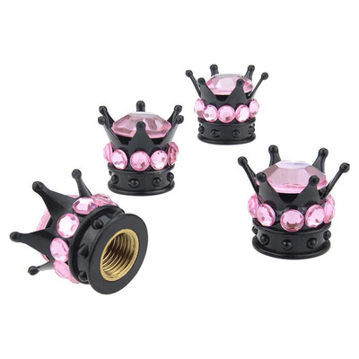 

Tailored 4Pcs Chrome Black Crown Bling Diamond TireWheel Stem Caps Car Truck