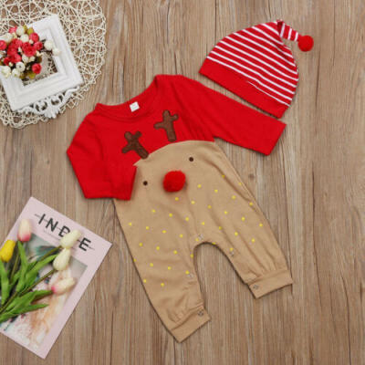 

2PCS Newborn Baby Boy Girl Christmas Reindeer Romper Jumpsuit Clothes Outfit Set