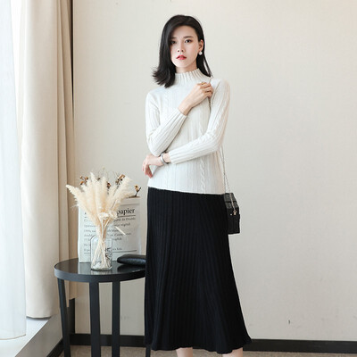 

QIANMUCHUN Womens Cashmere Skirt Pleated Skirt Fashion Joker 5783