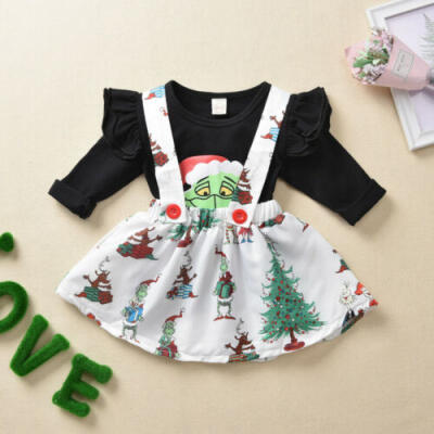 

Toddler Baby Girl Christmas Clothes Cotton Top T-Shirt Bib Dress Skirt Outfits