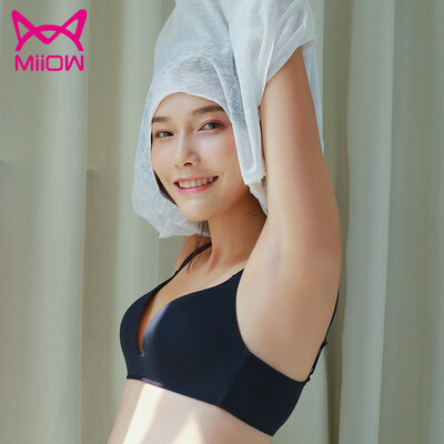 

Cat MiiOW no steel ring thin bra gathered small chest sports bra sexy seamless underwear female W4625 black 75B
