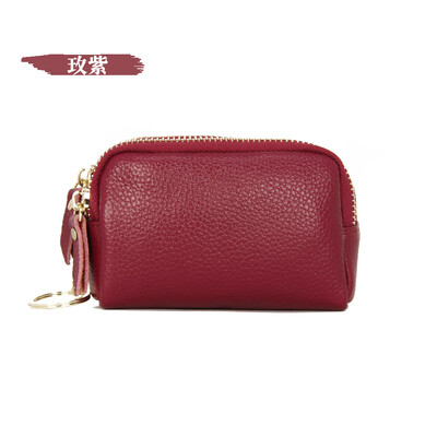 

2019 new European&American first layer leather simple fashion mini coin purse double zipper leather clutch bag key bag