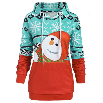 

Starmoon Women Hoodie Christmas Kangaroo Pocket Cartoon Snowman Print Sweatshirt Pullover