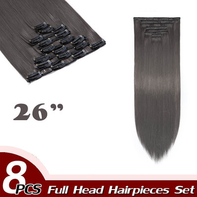 

Full Head Clip Synthetic in Hair Extensions 8 Piece 18 Clips Hairpiece Long Wave Curly Straight for Women