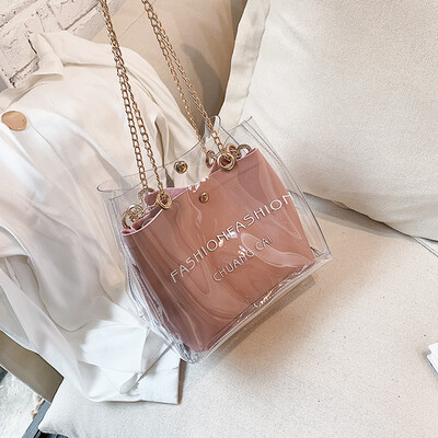 

Summer chain one shoulder big bag female 2019 new Korean version of wild jelly crossbody bag fashion transparent mother bag