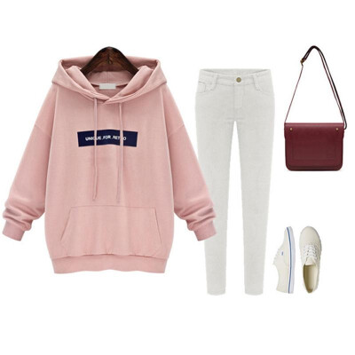 

Fashion Women Hoodies Letter Print Long Sleeve Casual Loose Thin Pullover Sweatshirts Hooded Tops GreyPink