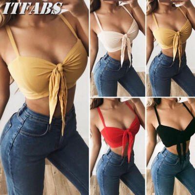 

Sexy Womens Vest Crop Tops Summer Beach Ladies Tank Blouse Knot T-Shirt Cami