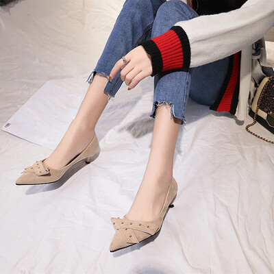 

Rose Womens Pointed High Heels Wild Bow Rivet Shoes Fashion Shallow Mouth Shoes