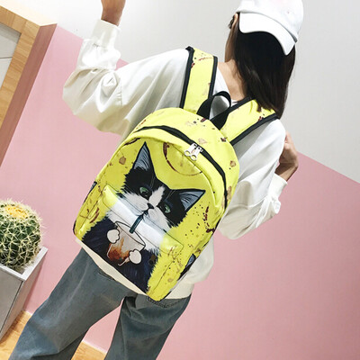 

Tailored Cute Cat Backpack School Women Backpacks Girls Funny Cats Canvas Shoulder Bag BU