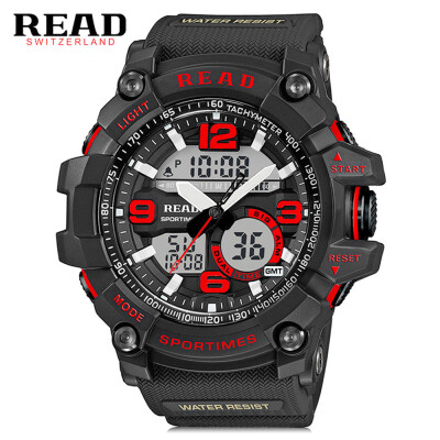 

READ R90001 Male Watch Dual Movement Luminous Resin Strap Sports Wristwatch