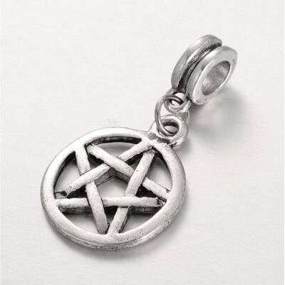 

Tibetan Style Alloy Large Hole European Dangle Beads Flat Round with Star Antique Silver 32mm Hole 5mm
