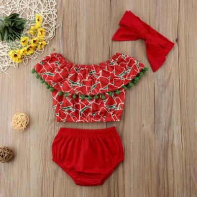 

UK Newborn Baby Girls Off Shoulder Tops T-shirt Shorts 3PCS Outfits Clothes Set