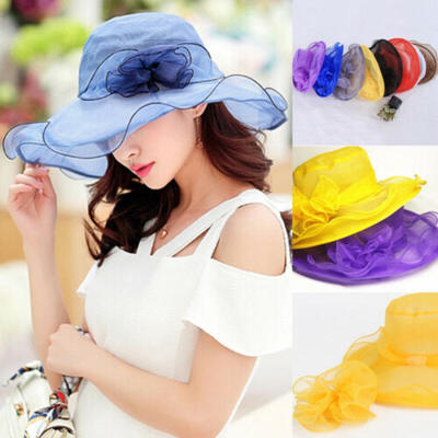 

Elegant Women Lace Wide Brim Kentucky Derby Sun Hat Wedding Tea Party Church Cap