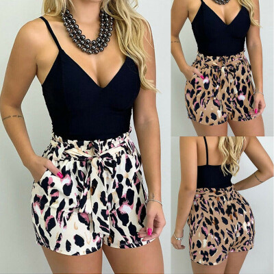 

Sexy Women Summer Pants Leopard High Waist Shorts Belt Beach Short Trousers