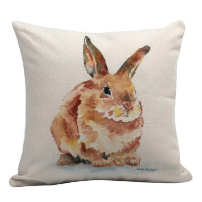 

Easter Flax Square Pillow Cover not including pillow with Invisible Zipper Printed Rabbits One-sided Patterns 80g 45x45cm1