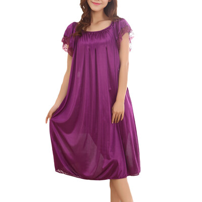 

Toponeto Women Summer Home Lace Ice Silk Short Sleeve Loose Plus Oversize Nightgown Dress