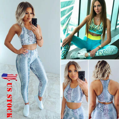 

US Women Work Out Gym Clothes Sets Running Yoga Fitness Sportwear TopsPants