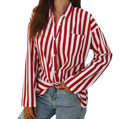 

Women Autumn Personality Loose Stripes Long Sleeve Concise All-match Button-down Shirts