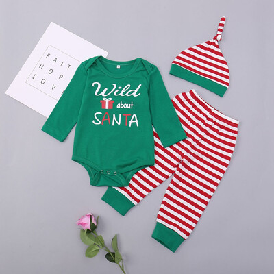 

Newborn Baby Boy Girl Christmas Letter Striped Print RomperPantHat Set Clothes
