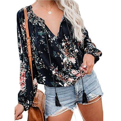 

Starmoon Fashion Womens Floral Print V Neck Long Sleeve Shirts Casual Loose Blouses Tops