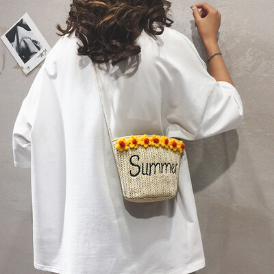 

Bucket bag female new 2019 small fresh Sen girl straw bag tide Korean version of the wild ocean shoulder shoulder bag