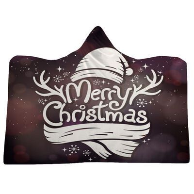 

Soft Plush Cloak with Cap Warm Thick Double-layer Plush Christmas Pattern Printed Hooded Blanket Christmas Decor
