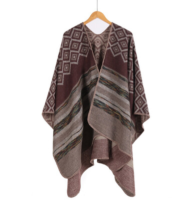 

Womens new big diamond color strip shawl high-end womens double-sided wear out travel cloak WISH hot sale