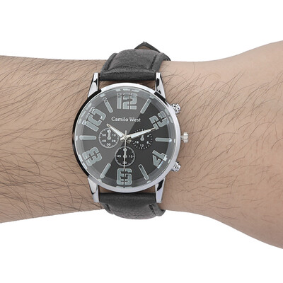 

Gobestart Trend Outdoor Sports Quartz Watch Three-eye Dial Casual Leather Belt Mens Watch