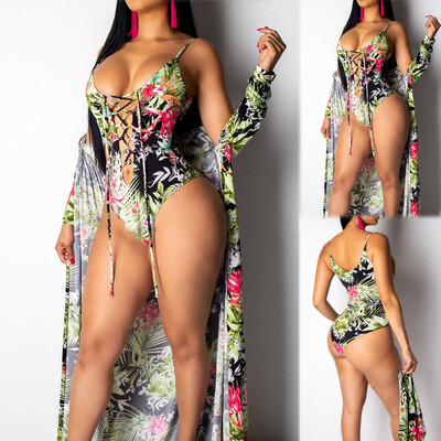 

Saidsome Women Colour Printing One-Piece Garment Smock Swimsuit Two Piece Suit