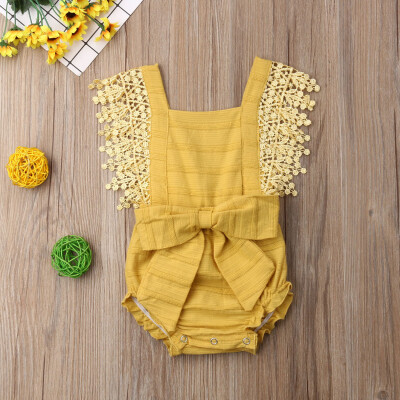 

Newborn Kids Baby Girls Clothes Bow Romper Bodysuit Sunsuit Outfit With Bow