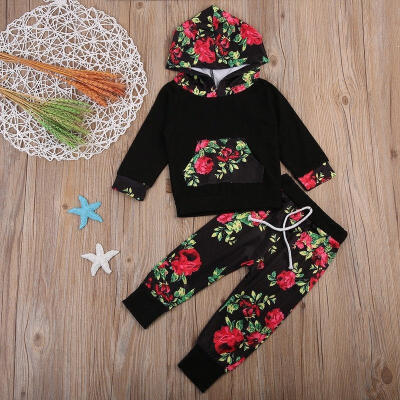 

2017 New Baby Boys Girls Outfits Flower Clothes Shirt Long Sleeve TopsPants Set