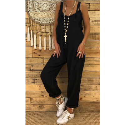 

Women Casual Dungarees Linen Pants Overalls Straps Jumpsuit Romper Trousers