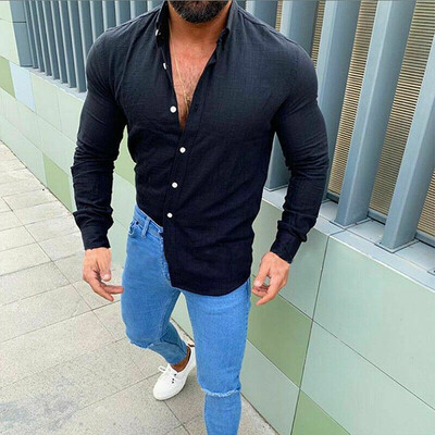 

Mens Linen Long Sleeve Shirt Summer Cool Loose Casual V-Neck Shirts Tops M-3XL