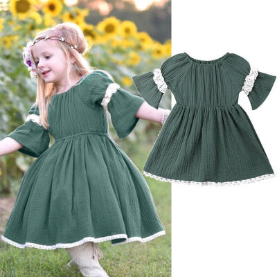 

Fashion Little Girls Princess Dress Toddler Kid Summer Short Sleeve Lace Cotton Party Dresses