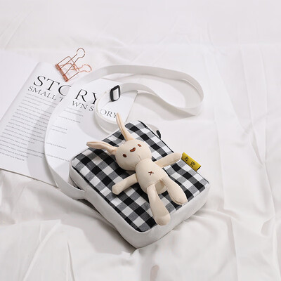 

Rabbit small bag female 2019 new ins foreign girl plaid shoulder bag Korean cute canvas messenger bag