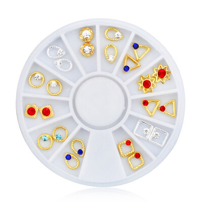 

Toponeto New Gold Silver Pleated Colorful Rhinestone Wheel Alloy Jewelry Nail Beauty Art