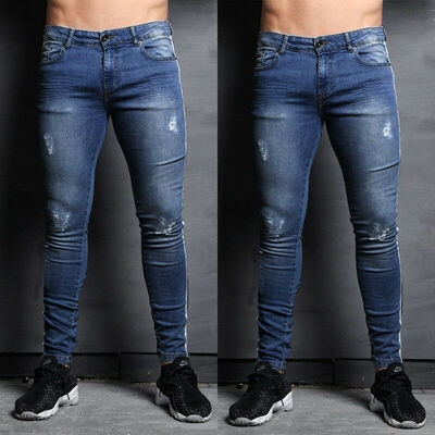

Mens Fashion Slim Fit Ripped Skinny Stretch Biker Zip Jeans Pencil Pants Trousers