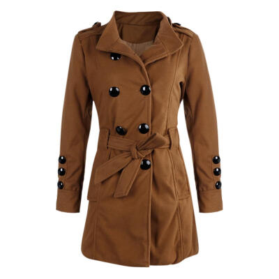 

Long Sleeve Winter Woolen Coats Women Pockets Slim Fit Parkas Plus Size