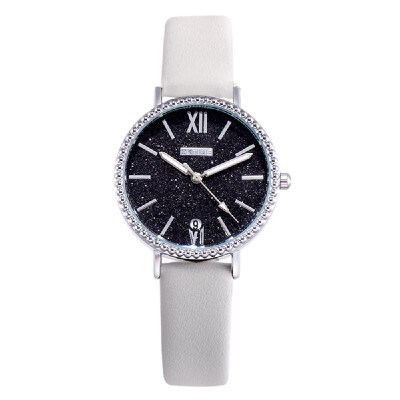 

Fashion Women Brilliant Starry Night Black Dial Quartz Watch Student Calendar Alloy Case PU Leather Band Wrist Watch