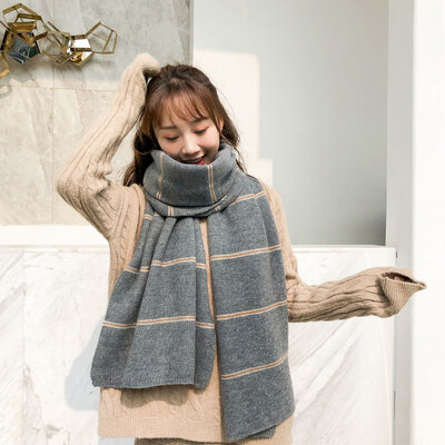 

Korean version of the new imitation cashmere striped monochrome scarf female autumn&winter students warm collar solid color thick shawl