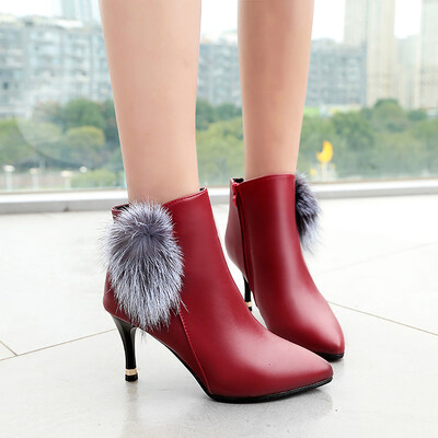

Rose New Fashion Women Zipper Soild Pointed Toe Thin Heel Shoes Party Boots