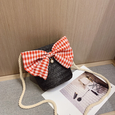 

Tailored Fashion Women Weave Straw Bag Plaid Bow Crossbody Bags Candy Color Shoulder Bags