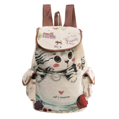 

Fashion Teenage Girls Cat Heart Print Backpack Preppy Canvas School Bags