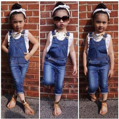 

2PC New baby girls Summer Top pants Set Clothes T shirt Jeans casual suit