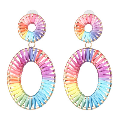 

2019 Korean Summer Geometric Hollow Circle Square Drop Earrings for Women Big Round Handmade Bohemian Party Beach Jewelry