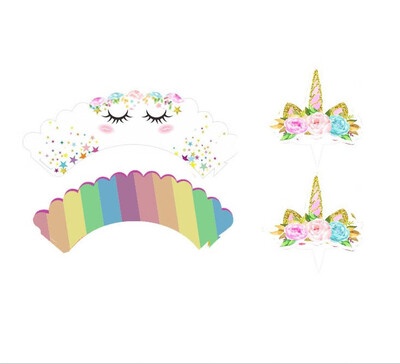 

FUNNYBUNNY Unicorn Cupcake Toppers Wrappers Birthday Party Supplies Unicorn Horn Cake Decoration Baby Shower